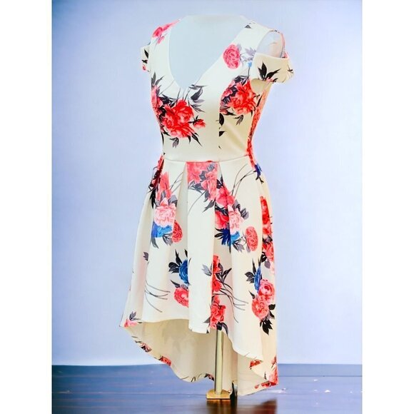 CHARLOTTE RUSSE HIGH LOW VNECK KEYHOLE SLEEVE PLEATED DROP WAIST DRESS MEDIUM - Picture 6 of 11